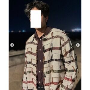 Flashback Beige Multi Color Geometric‎ Tassel Cardigan Sweater Unisex